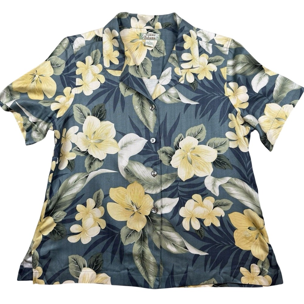 Tommy Bahamas Silk Camp Shirt Men's Medium Green Floral Tropical Summer Resort